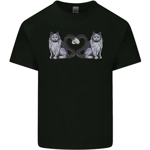 Two Heart Tailed Cats Love Mens Cotton T-Shirt Tee Top - Picture 1 of 17