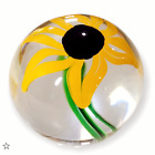 Vtg 1993 Free State Rhode Island Studio Art Glass Yellow Flower Paperweight USA