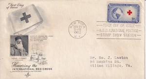 STAMP US SCOTT 1016 "International Red Cross" 3 CENT 1952 FDC - C - Picture 1 of 1