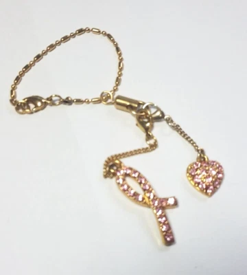 Gold Tone Pink Rhinestone Avon Breast Cancer Crusade Jewelled  Charms Keychain - Image 1 of 4
