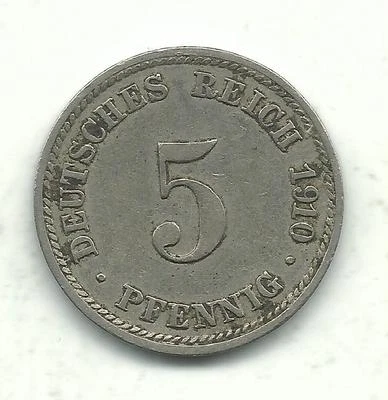 VERY NICELY DETAILED HIGH GRADE 1910 D GERMAN - GERMANY 5 PFENNIG-APR069 - Image 1 of 2