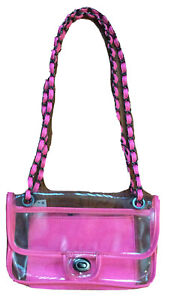 NWT Aqua Clear Shoulder Bag Neon Hot Pink Gunmetal $78