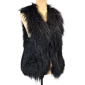 Chaleco de piel de cordero mongol de colección talla S negro piel de oveja piel de oveja boho mafia esposa de lujo - Imagen 1 de 15
