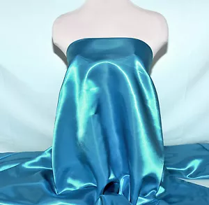 SHINY SATIN POLYESTER 60" TURQUOISE 31 FABRIC BY THE YARD, BRIDESMAID, COSTUME - Picture 1 of 1