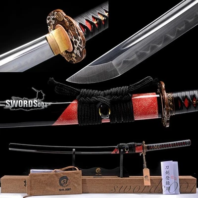 T10 Carbon Steel Japanese Samurai Katana Sword Brass Tsuba Fittings Rayskin Saya - Image 1 of 4