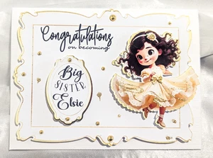 Personalised Big Sister Card Handmade Congratulations New Baby Gold Keepsake Gif - Picture 1 of 8