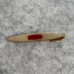 Vintage Anson Gold Tone Red Stone Tie Clip Bar Mens Dress Accessory Jewelry Gift - Picture 1 of 3