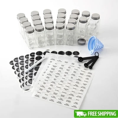 Juego de almacenamiento de especias frascos de vidrio de 24 piezas organizador herramientas de medición etiquetas embudo EE. UU. Foto 1 de 4