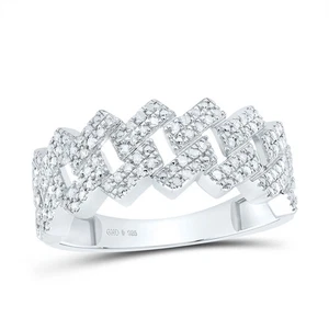 925 Sterling Silver Natural Diamond Men's 10mm Flat Cuban Link Pinky Ring 3/8 CT - Picture 1 of 1