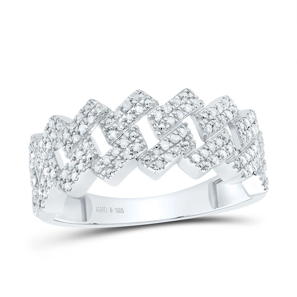 925 Sterling Silver Natural Diamond Men's 10mm Flat Cuban Link Pinky Ring 3/8 CT - Image 1 of 1