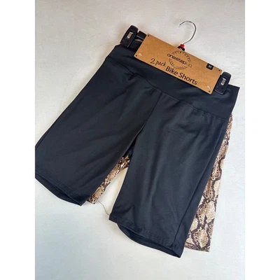 Womens Bike Shorts 2 Pack Medium Black Snakeskin Print Activewear New NWT - Image 1 of 4