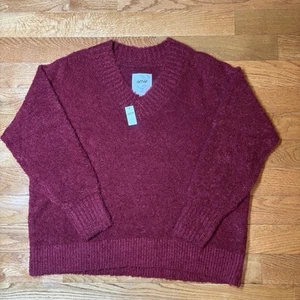 Aerie Women's Sweater V Neck Long Sleeve Size Large Red NEW WITH TAGS Wool Blend - Picture 1 of 8