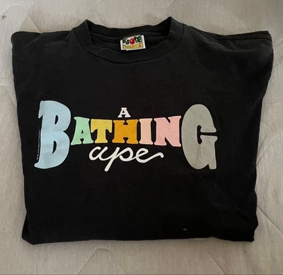 A BATHING APE Logo T-Shirt L Black Cotton Near Mint Rare Vintage - Image 1 of 2
