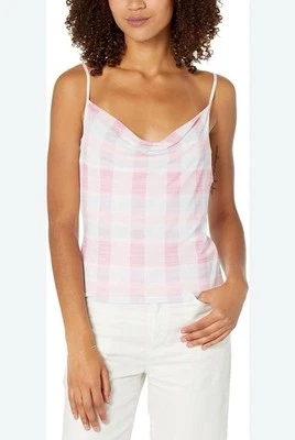 BCBG Mesh Cowl Neck Camisole Tank Top Pink Check Pattern Lined Stretch Women M - Image 1 of 4