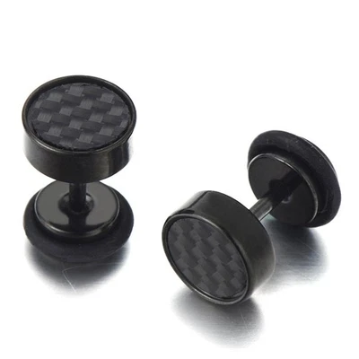 Aretes negros de 10 mm para hombre de acero inoxidable ilusión túnel tapón tornillo trasero... Foto 1 de 4