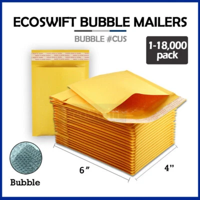 1-18000 #0000 4x6 "EcoSwift" Small Kraft Bubble Mailer Padded Envelope Bag 4 x 6 - Image 1 of 4