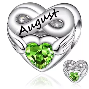 S925 Sterling Silver August Birthstone Heart Bracelet Charm + Gift Bag - Picture 1 of 6