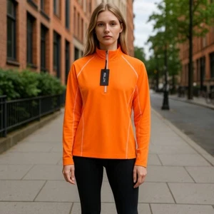 RLX RALPH LAUREN Golf Women Sweatshirt M Orange Pullover Half Zip Neck Jersey - Picture 1 of 13