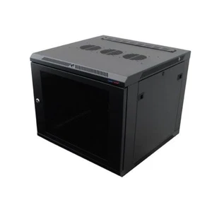 600mm Deep 9U Black Wall Mount Rack with M6 Threaded Rails and Poly Front Door - Picture 1 of 9