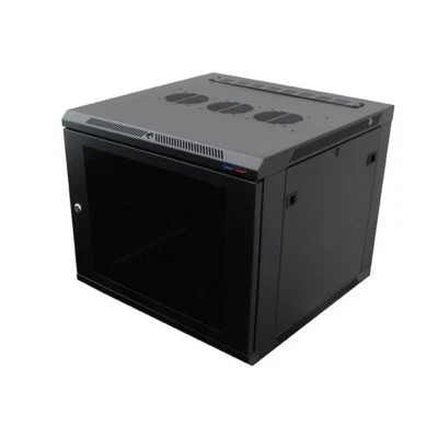 600mm Deep 9U Black Wall Mount Rack with M6 Threaded Rails and Poly Front Door - Image 1 of 4