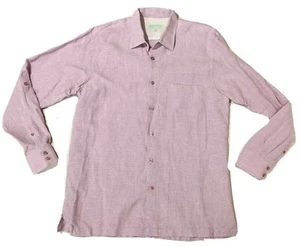 INSERCH Camicia uomo lino rosa viola? bottoni a quadri davanti manica lunga media - Foto 1 di 6