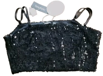 BOOHOO CROP TOP LENTEJUELAS, MUJER TALLA 6 Foto 1 de 4