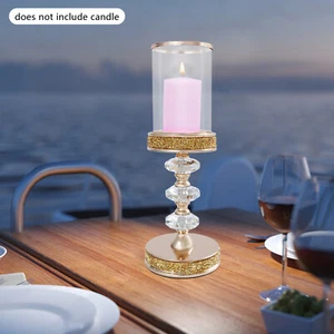 Crystal Candlesticks Holder Gold Candle Holder w/Yellow Diamond For Celebration - Picture 1 of 13