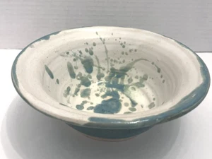 Art Pottery Bowl Seafoam Splatter Glaze Fruit Salad Noodle Dish Handmade Signed - Picture 1 of 24