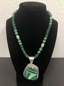 Jay King DTR Mine Finds .925 Sterling Silver & Malachite Bead Necklace & Pendant