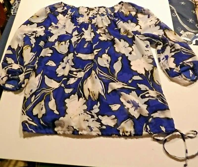 Daisy Fuentes Womens Med Sheer Cobalt Combo Blouse and Camisole Tank 3/4 sleeves - Image 1 of 4