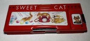 Vintage Flomo Red Sweet Cat Pencil Case Double Sided Magnetic Kitty Kitten - Picture 1 of 18