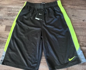 NWT Nike Boys YLG Dark Gray/Neon Yellow/Light Gray Dri-Fit Shorts Large - Picture 1 of 3