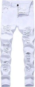 Enrica Men's Ripped Distressed Destroyed Straight Fit Washed Denim Jeans - Picture 1 of 7