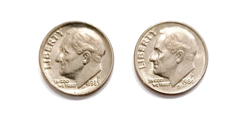 1985 P, 1986 P, Roosevelt Dime, Lot of 2 Coins, Very Fine +, KM# 195a Cover