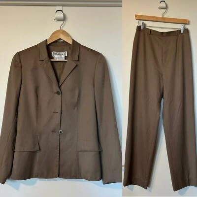 复古 Carlisle 女式 100% 羊毛套房西装外套 4 | 裤子 6 复古棕色卡其色 — 第 1/4 张图片