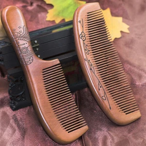 AU Natural Peach Wood Anti static Healthy Narrow Wide Teeth Massage Wooden Comb - Picture 1 of 5