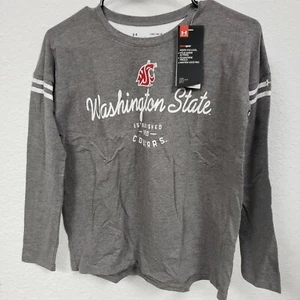 Under Armour Girls' NCAA Washington Huskies Long Sleeve Striped Tee, Gray, M - Picture 1 of 8