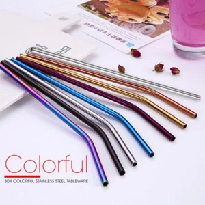 4 Pcs Stainless Steel Metal Drinking Straw Reusable Straws + Cleaner Brush Kit - Picture 1 of 21