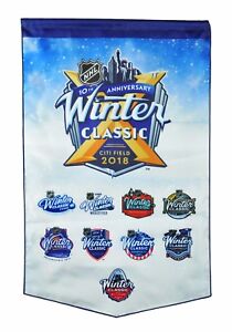 2018 NHL WINTER CLASSIC BANNER NEW YORK RANGERS BUFFALO SABRES 10TH ANNIVERSARY