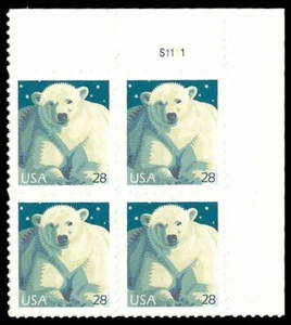 Sc 4387 ~ Plate # Block ~ 28 cent Polar Bear Issue - Picture 1 of 1