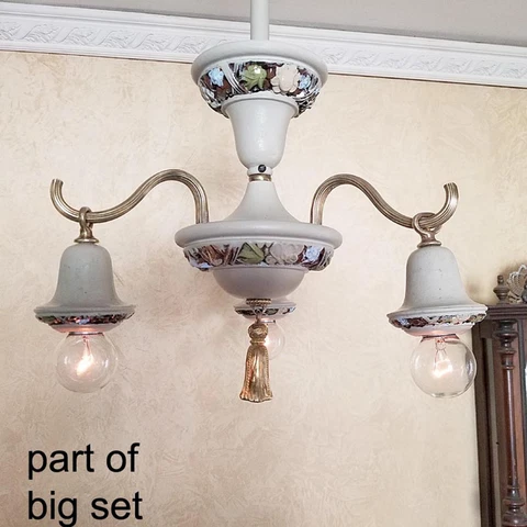 564b Antique 1910's 20s Victorian Ceiling Light Brass fixture Chandelier Cover