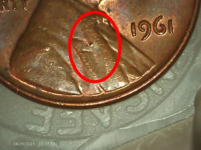 1961-P Lincoln Memorial penny cent die chip STRONG DDO (!) error coin GEM RARE - Image 1 of 4