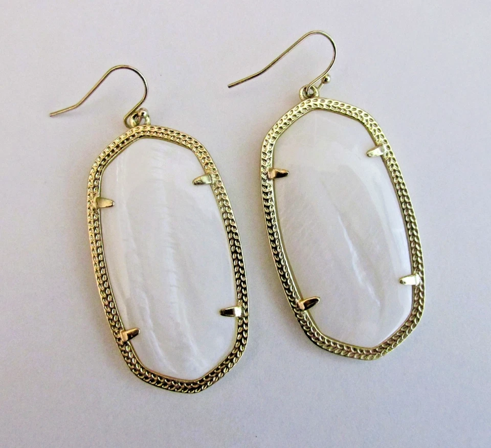 Kendra Scott Danielle Rhodium Plated Statement Earrings Mother of Pearl - Image 1 of 4