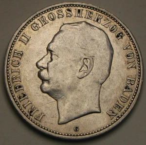 BADEN (German Empire) 5 Mark 1913 G - Silver 0.9 - Friedrich I. - VF/XF - 4106 * - Picture 1 of 2