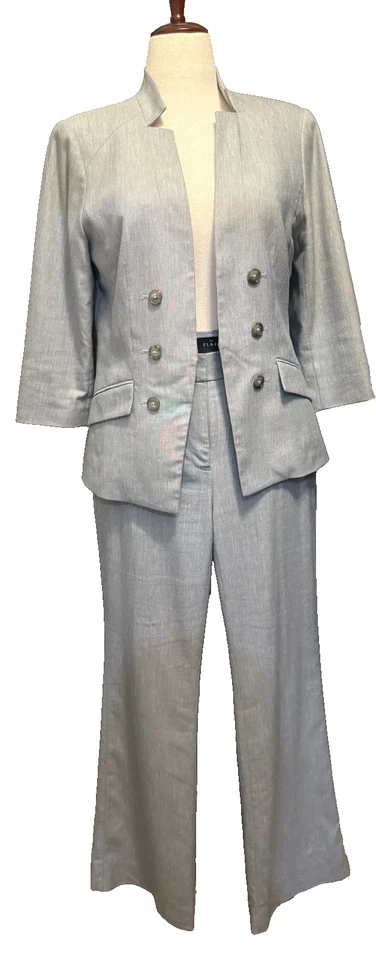 White House Black Market Linen-Blend Gray Pant Set Size 10 blazer/ Size 4 pants  - Image 1 of 4
