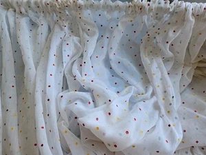Vintage 40s Curtains 3 Panels Sheer Yellow Red Green Polka Dot Retro Kitchen - Picture 1 of 10