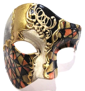 MAR5 PHANTOM OF THE OPERA MASK, HANDPAINTED BY ITALIAN ARTISANS, BLACK/COFFEE. - Picture 1 of 3