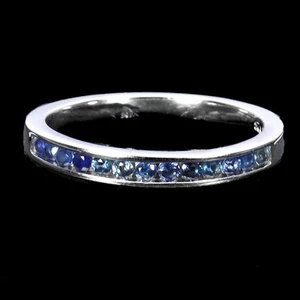 925 Sterling Silver Ring Sapphire Round Diamond Cut Gemstone Jewelry Size 7.5 - Picture 1 of 13