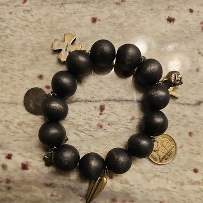 Chan Luu Charm Beed bracelet. Sterling Silver. Skull Cross Coin - Image 1 of 4