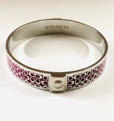 Signed COACH Magenta Purple & Silver Signature 1/2" Wide Bangle Bracelet - Image 1 of 4